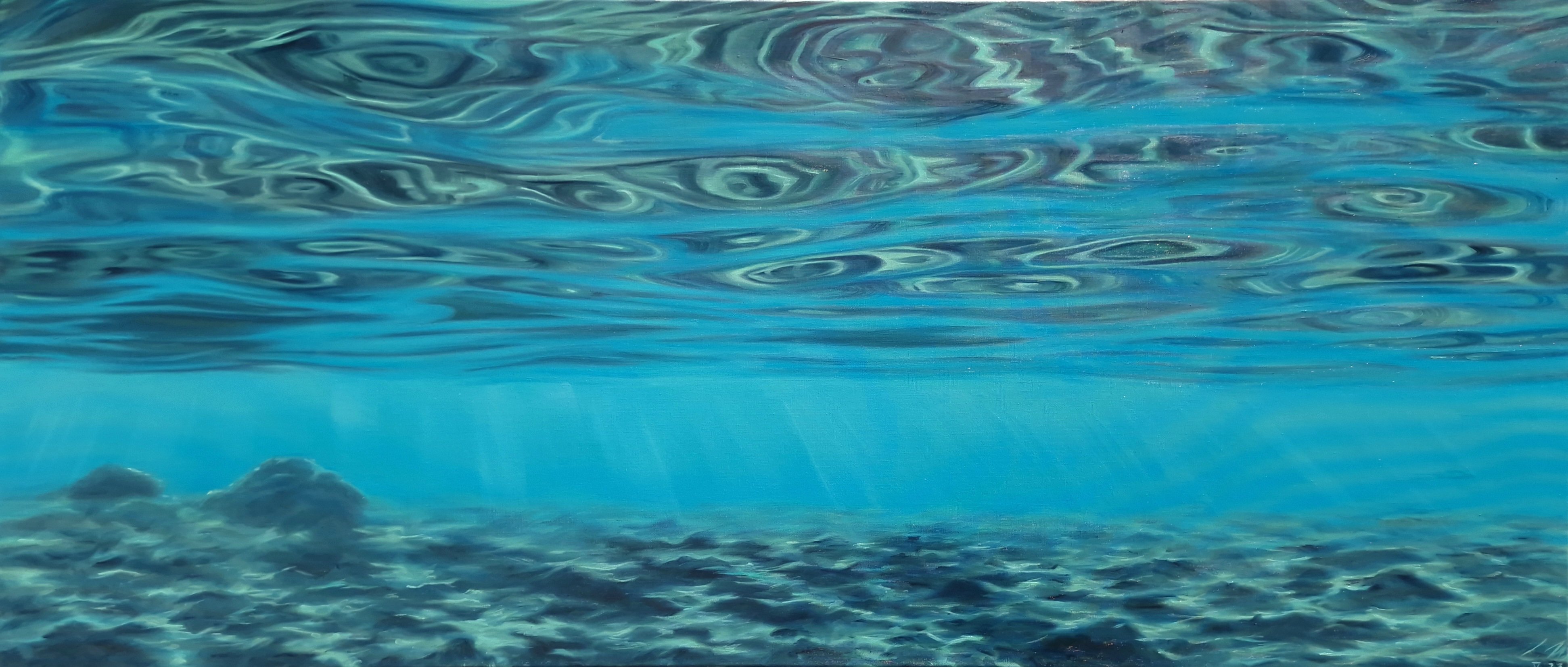 Photorealistic Landscape Oil Painting By Alina Hubarenko, 63 X 28, Between Heaven And Earth, Original Artwork