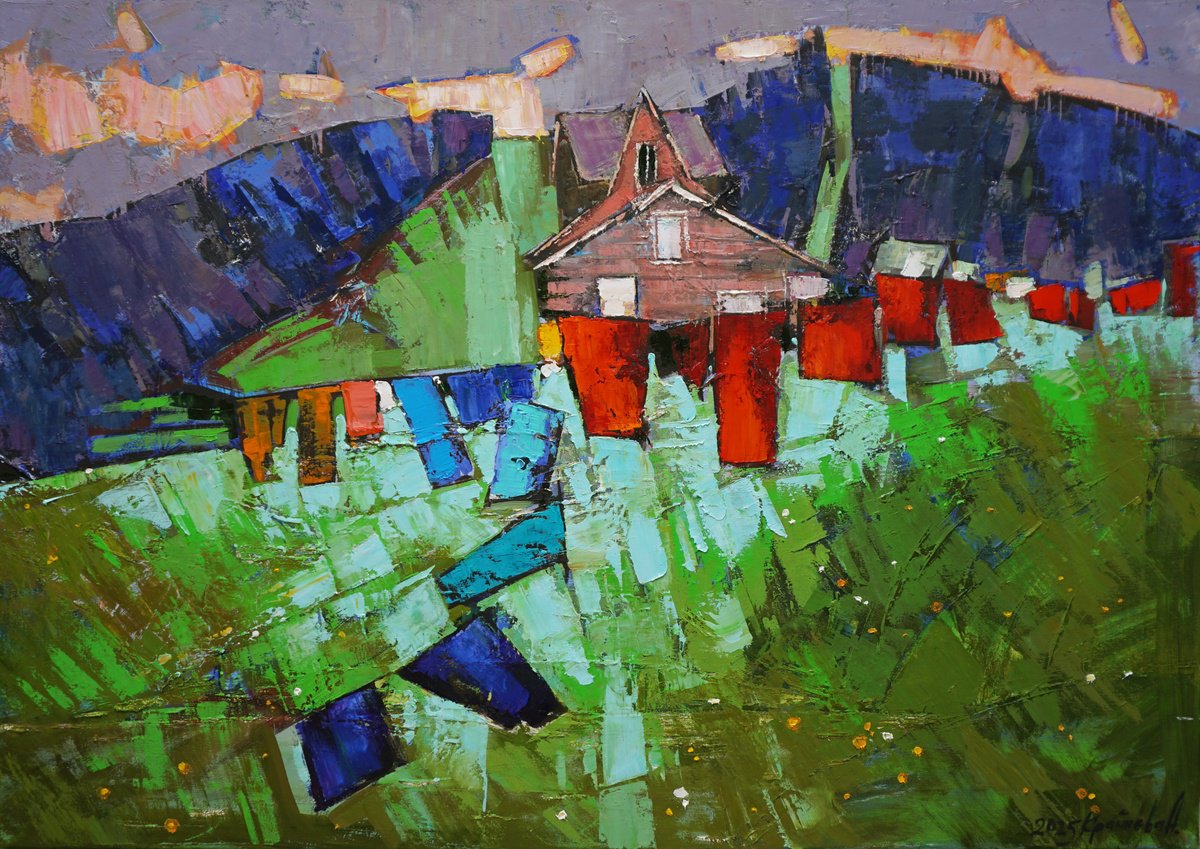 Impressionistic Landscape Oil Painting By Anastasiia Kraineva (Masniuk), 39 X 28, Wet Morning, Original Artwork