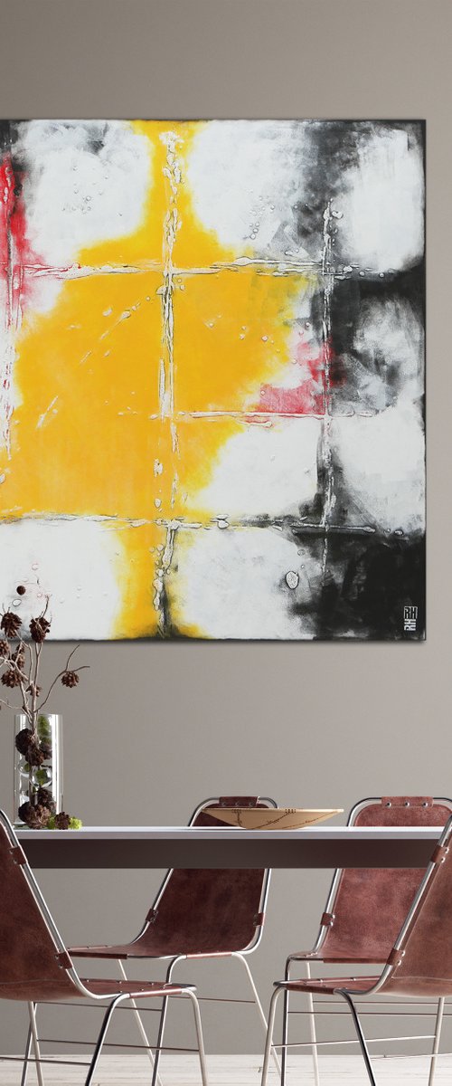 Square Abstract - White Textured - Acrylic Painting on canvas - 20D Ronald Hunter by Ronald Hunter