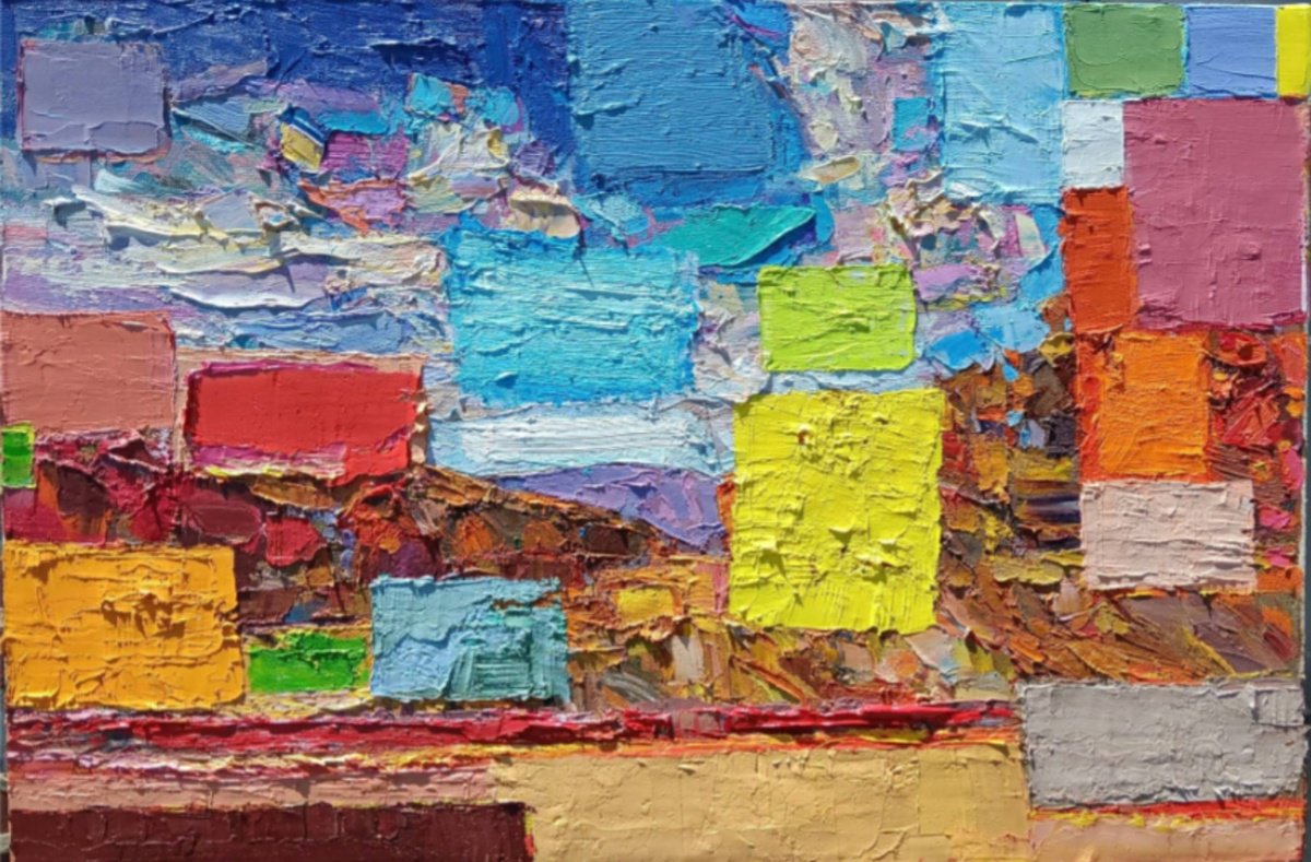 Abstract Landscape Oil Painting By Ruslan Khais, 36 X 24", Summer Light, Original Artwork