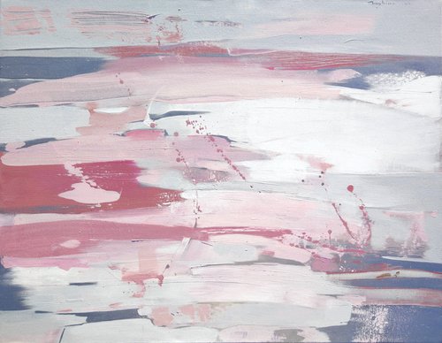 Abstraction "Elements of nature" 90x70 cm.| White, silver and rosy | Original oil painting by Helen Shukina