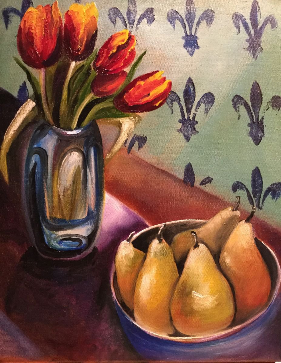 Tulips and pears by Carole Ann Hall