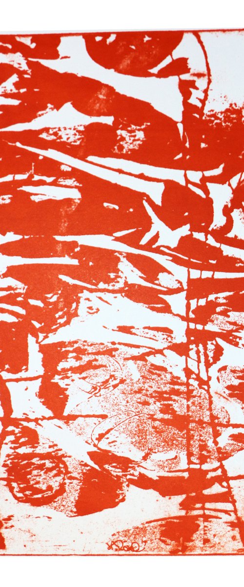 Heike Roesel "Journey orange to red" fine art plate lithograph, monotype in a series of 6 with colour variations by Heike Roesel