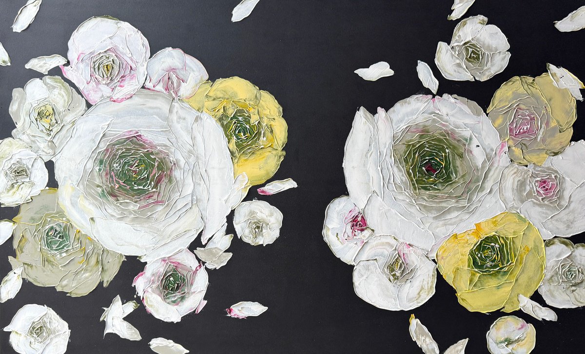 Impressionistic Botanical Acrylic Painting By Tetiana Hutsul, 61 X 37", Awakening Beyond Form/ Floral, Original Artwork