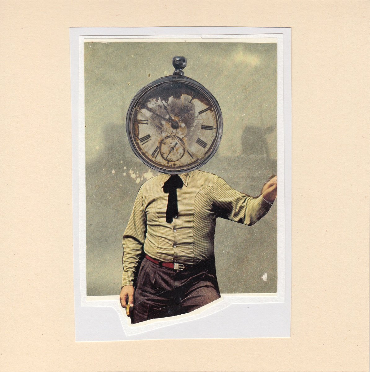 Portrait Collage By Jon Garbet, 7 X 7, Still Waiting, Original Artwork