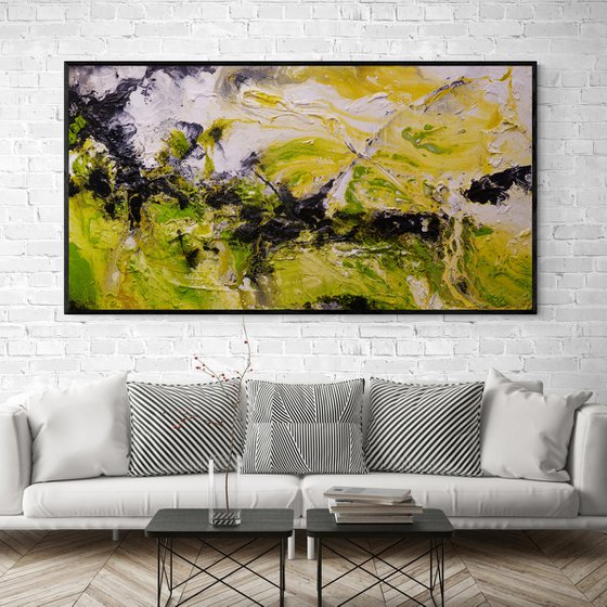 Lime By Design 190cm x 100cm Lime Textured Abstract Art