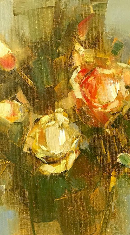 Roses, Oil painting, One of a kind, Signed, Handmade artwork by Vahe Yeremyan