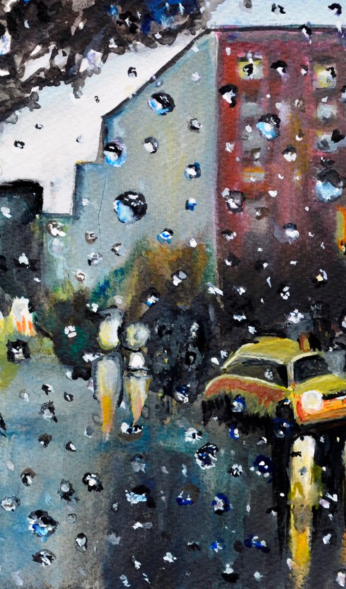 Long Drive in Rain romantic watercolor painting by Manjiri Kanvinde