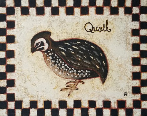 Quail with Checkerboard by Karen Rieger