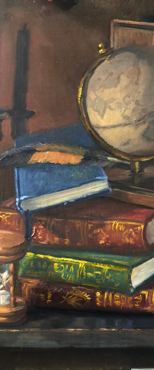 Globe, books and time - still life by Christopher Vidal