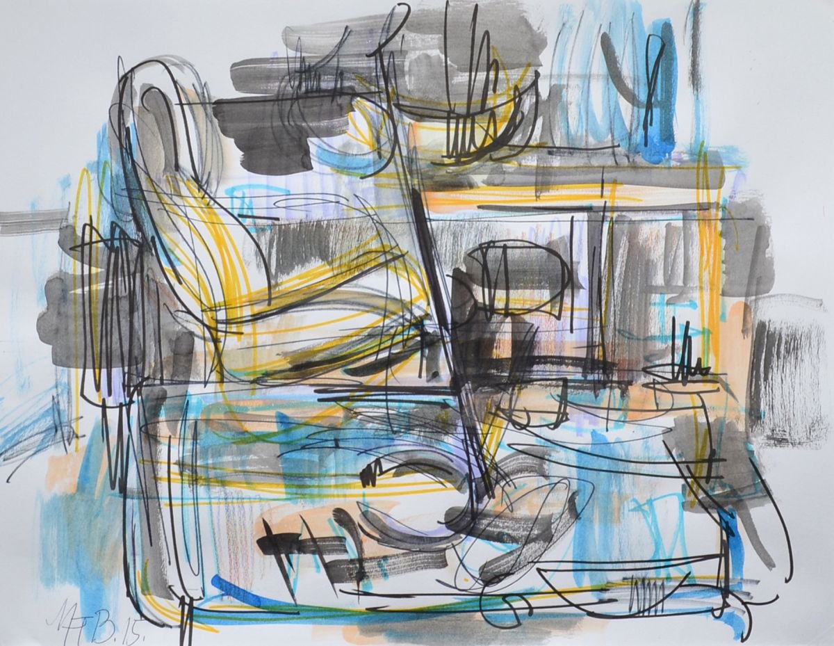 Graphic Cityscapes Ink Drawing By Nelina Trubach-Moshnikova, 14 X 10", An Interior, Original Artwork