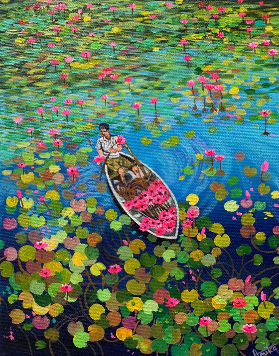 Vietnam water lilies lake! Ready to hang canvas