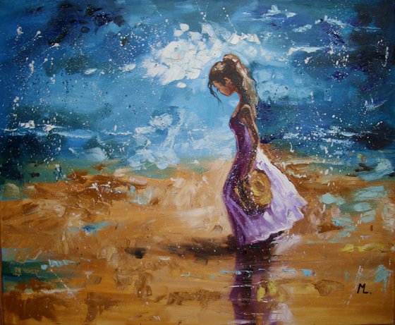 " LAST DAY :) " - original oil painting on canvas SEA palette knife GIFT MODERN OFFICE