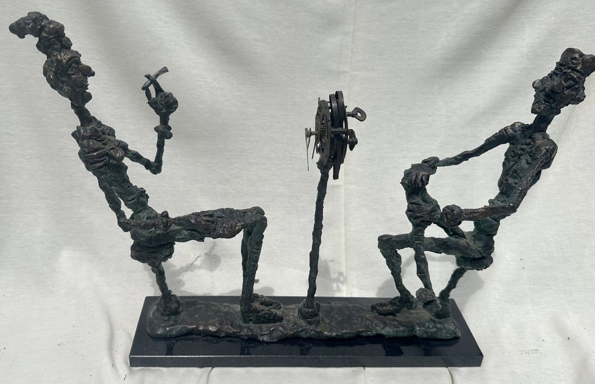 Surrealistic Portrait Bronze Sculpture By Toth Erno, 16 X 16", Debate About The Past, Original Artwork