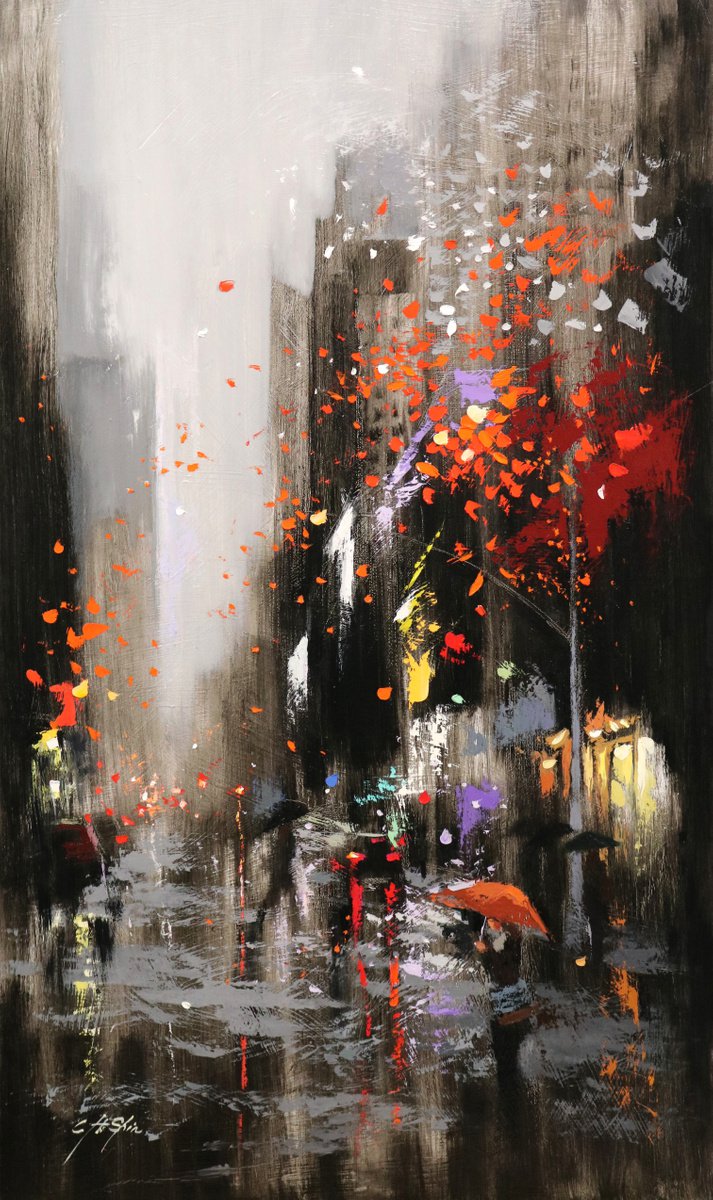 Entering Broadway in this Rainy Day by Chin H Shin