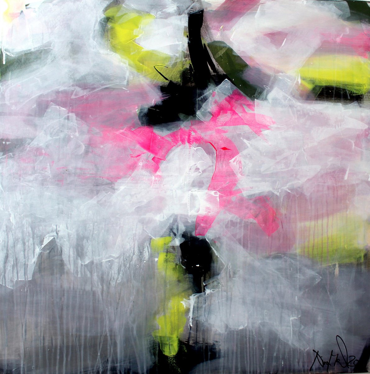 Abstract Acrylic Painting By Nina Mahnik, 39 X 39", Lets Just Get Over It!, Original Artwork