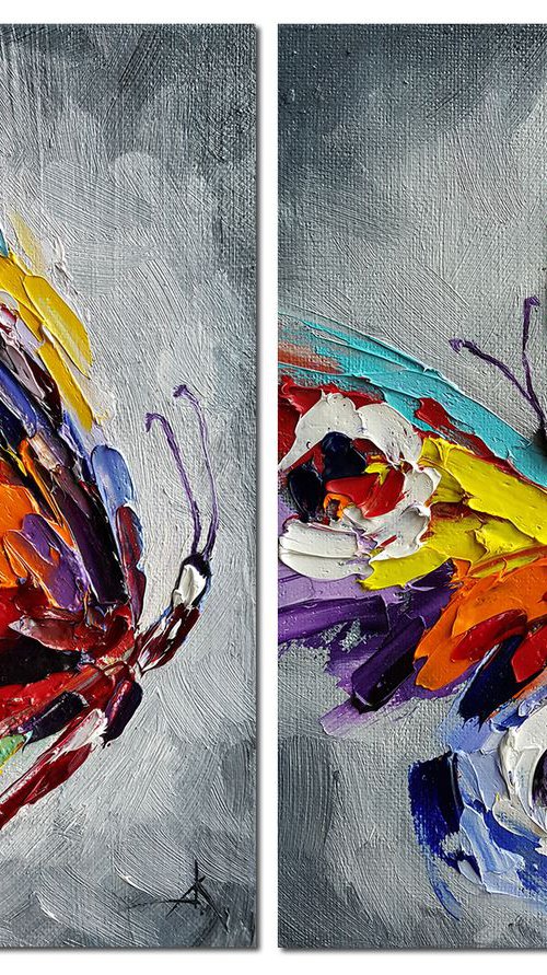Оne life for two -  diptych, diptych butterfly, insects, oil painting, butterfly, butterfly art, gift, art by Anastasia Kozorez