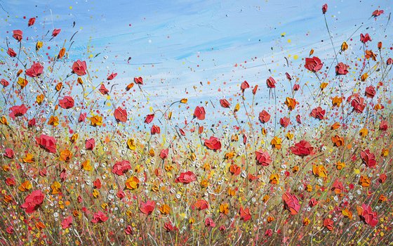 Sunlit poppies - Wildflower Meadow Painting