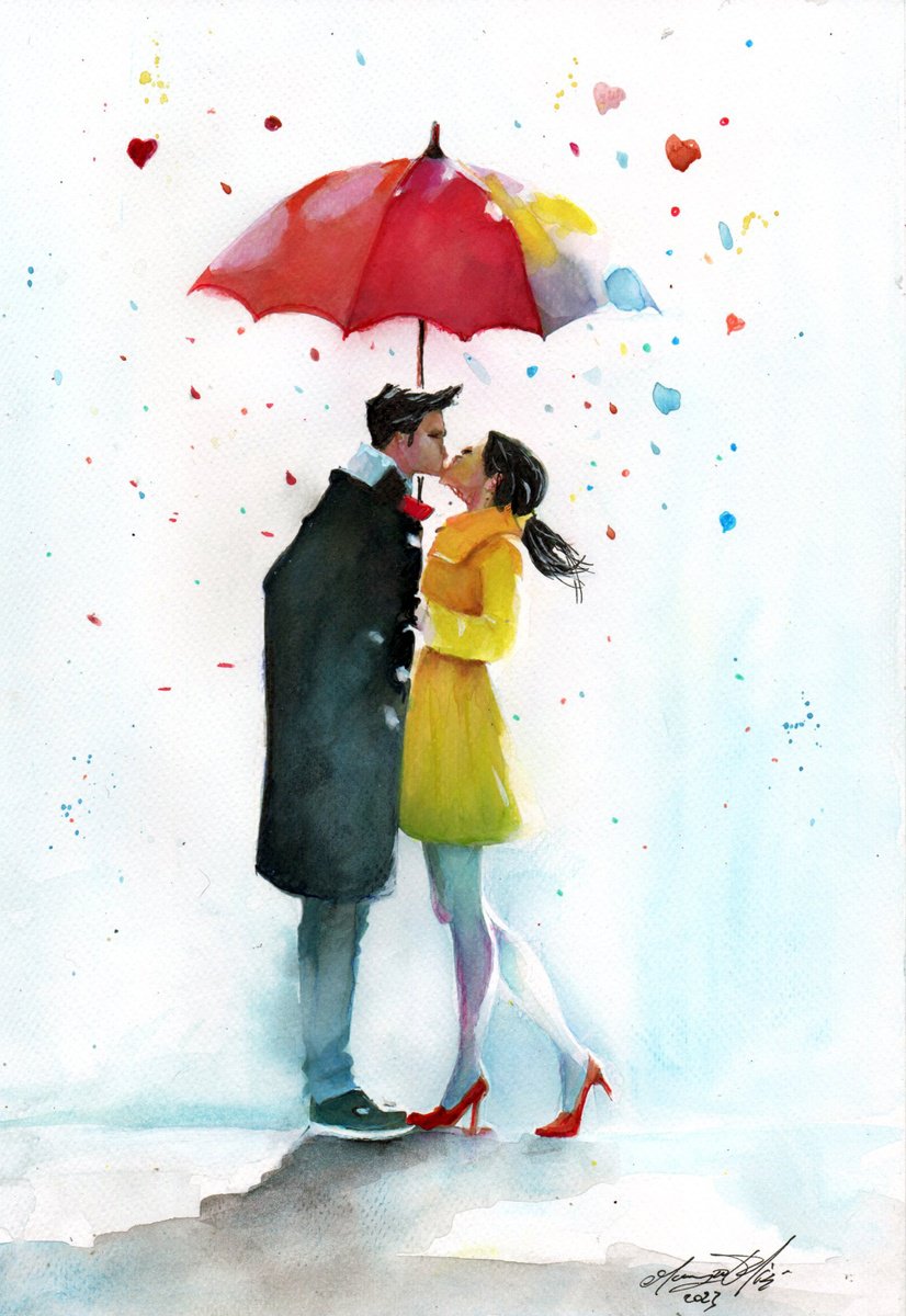 Impressionistic Portrait Drawing By Maurizio Puglisi, 8 X 12", April Rain, Original Artwork