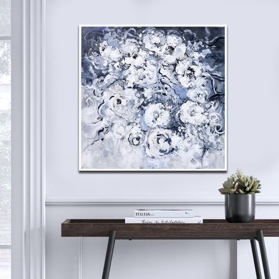 White Roses on Gray