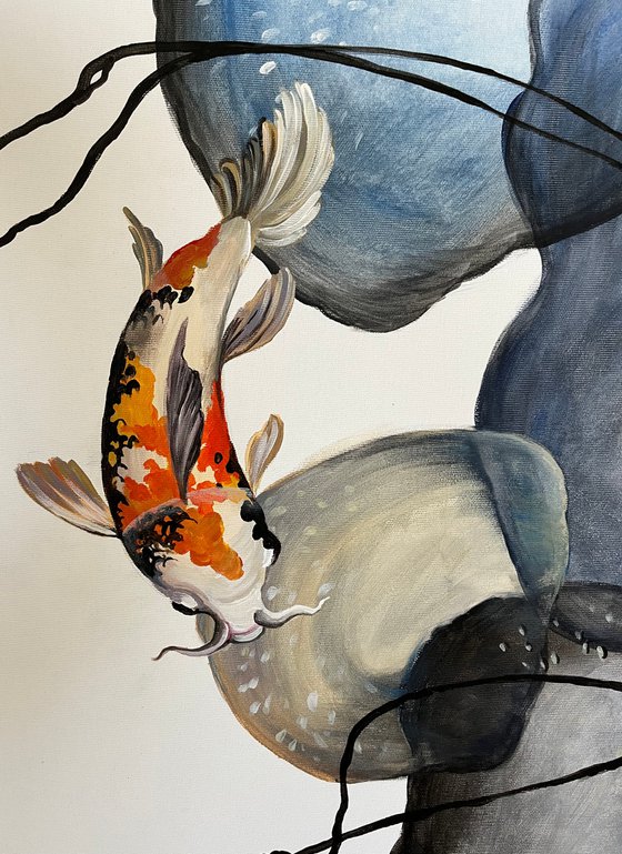 Koi fish in gray bubbles