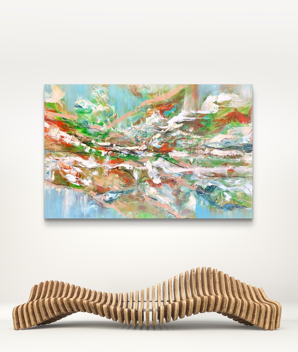 Abstract Acrylic Painting By Snezana Djordjevic, 45 X 30", The Universe Remembers Love, Original Artwork