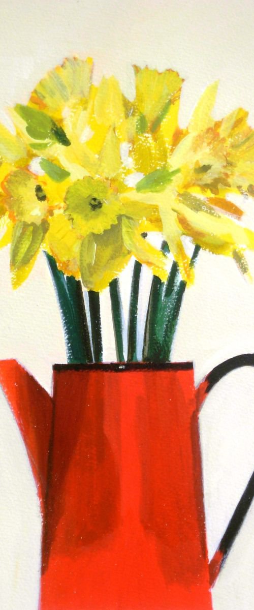 Daffodils in Red Jug by Jan Rippingham