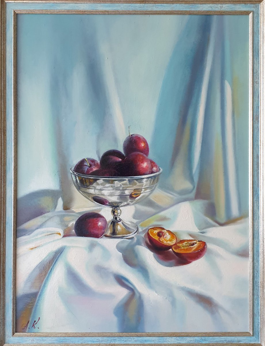 There will be a plum cake.  still life summer liGHt original painting  GIFT (2020) by Anna Kotelnik