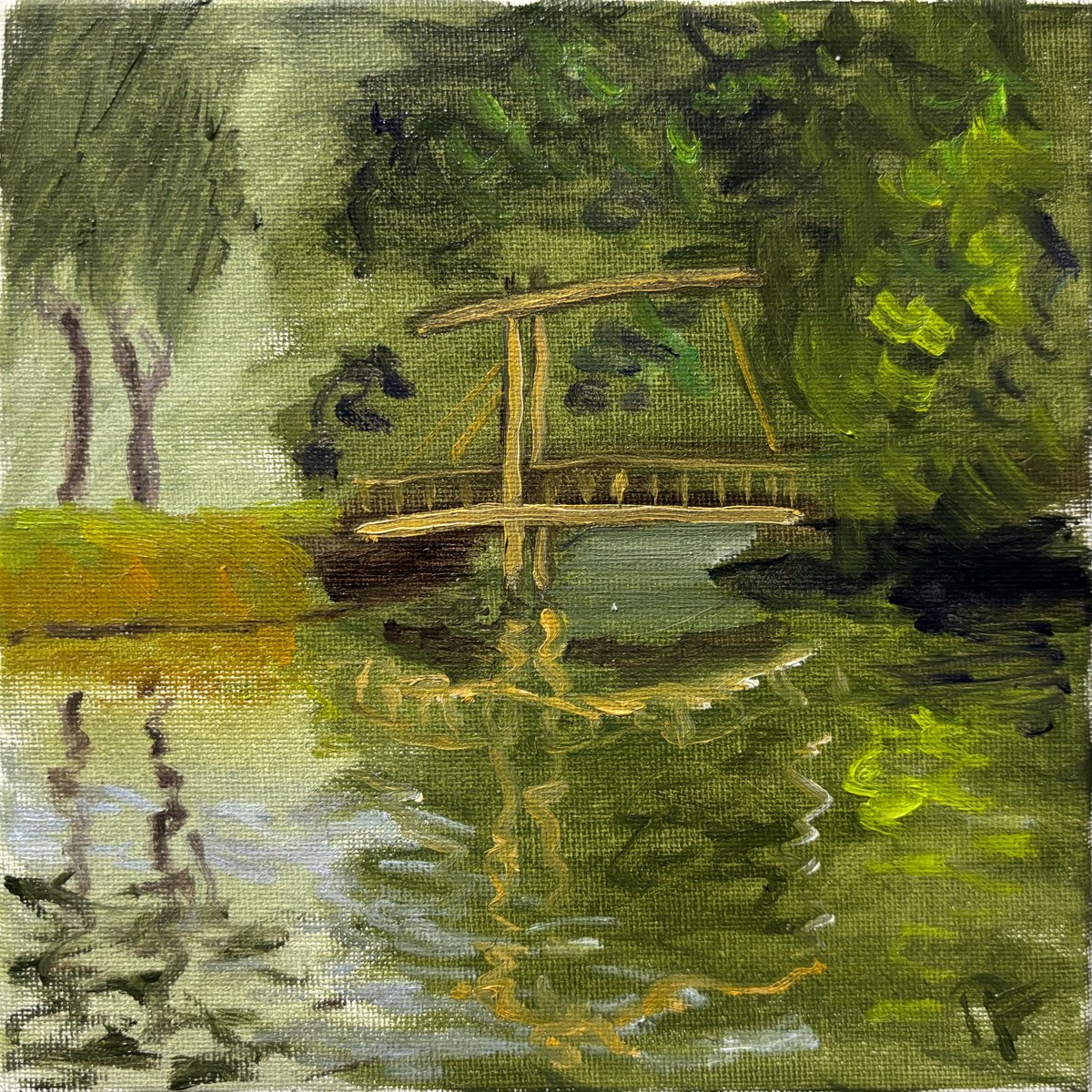Impressionistic Landscape Oil Painting By Dmitry Fedorov, 8 X 8, Small Drawbridge. Pleinair, Original Artwork