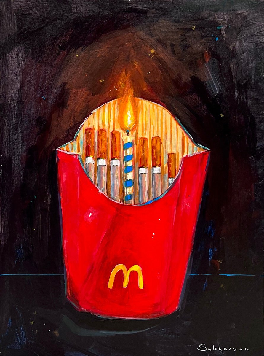 Still Life with Cigarettes and Birthday Candle in McDonald’s Fries Box by Victoria Sukhasyan