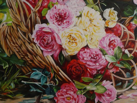 Garden Roses in a Basket