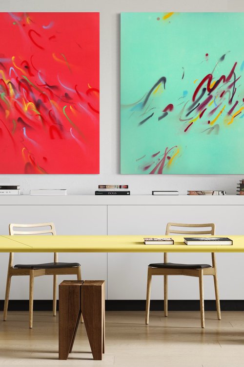 Diptych 'Blue And Red Notes" by Evgenia Makarova