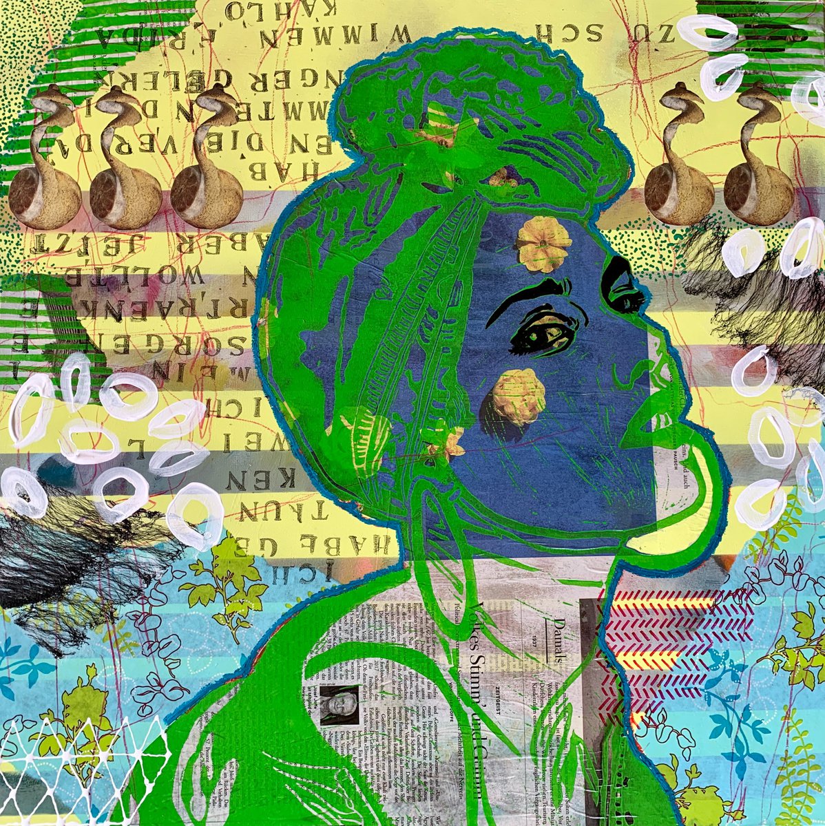 Urban And Pop Portrait Painting By Marita Tobner, 24 X 24", Saurer Drops - Acid Drops, Original Artwork