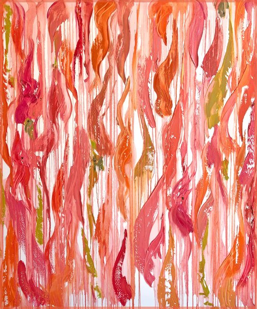 "hibiscus + orange zest plume + soft summer peach + apricot puree + encompassing olive oil satin" Art of Taste Contemporary Art by Abstract Expressionist Penelope Moore by Penelope Moore