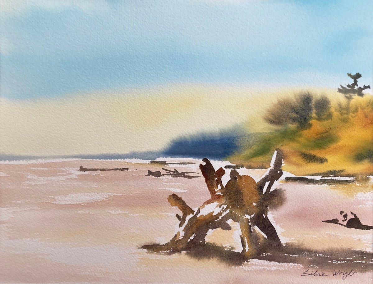 Impressionistic Landscape Watercolour By Silvie Wright, 13 X 10", Lonely Stump, Original Artwork