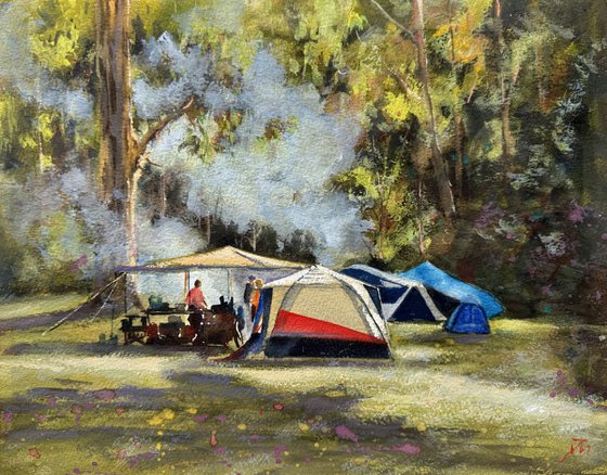 Camping in the snowy mountains