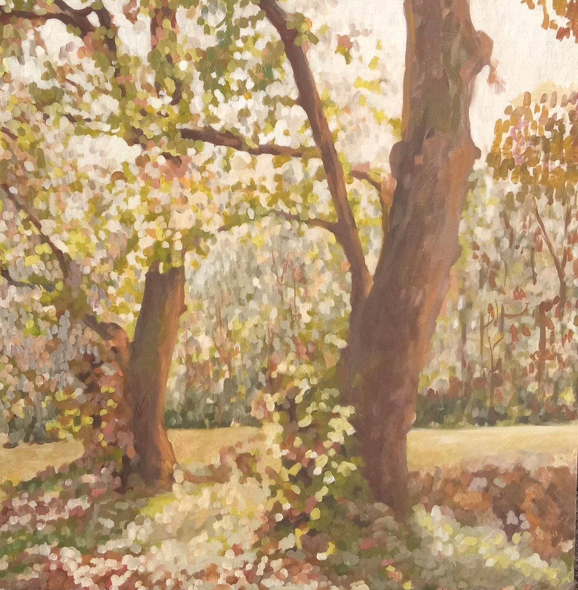 Impressionistic Landscape Acrylic Painting By Ida Harm, 39 X 39, Sentiero Di Castagni, Original Artwork