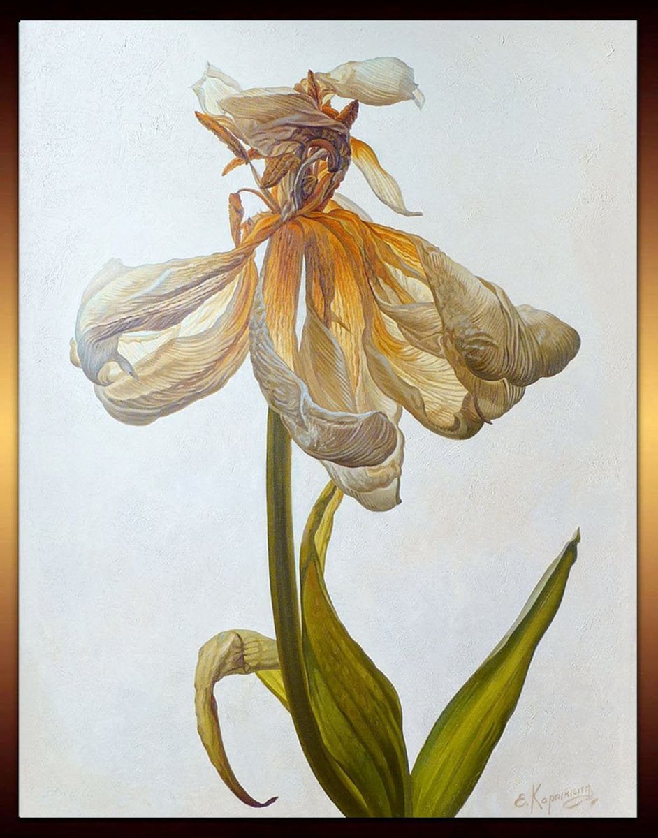 Organic Botanical Oil Painting By Irini Karpikioti, 28 X 35, Improbable Flower, Original Artwork