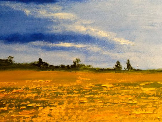 Ukraine Painting Landscape Original Art Sunflower Field Oil Artwork Ukrainian Landscape Home Wall Art 20 by 14" by Halyna Kirichenko