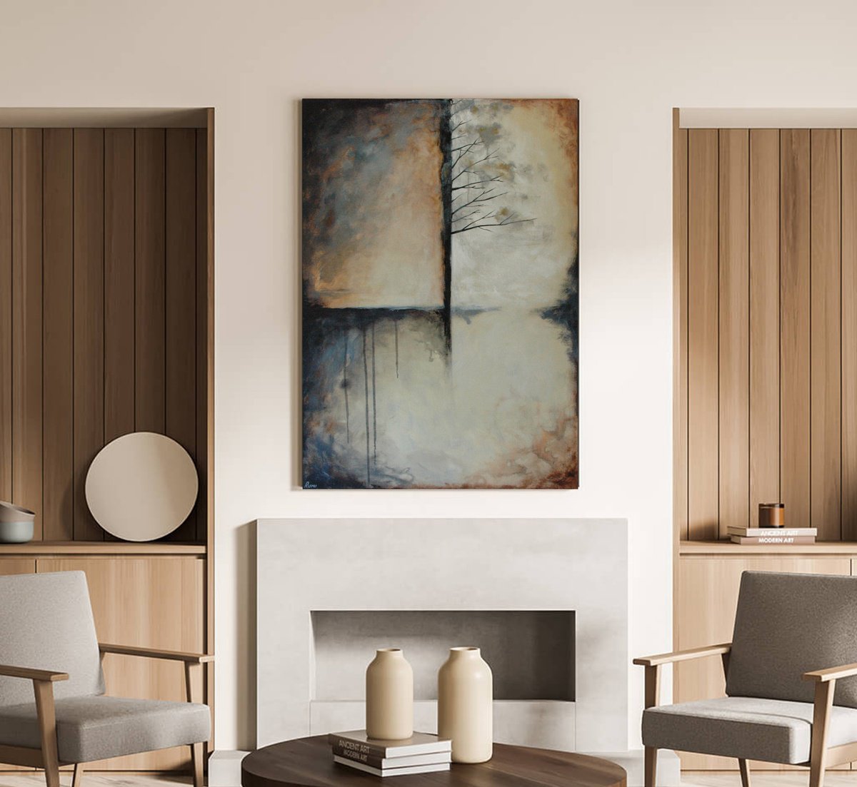 Abstract Acrylic Painting By Rumen Spasov, 28 X 39", "Thinking Of Time Ii", Original Artwork