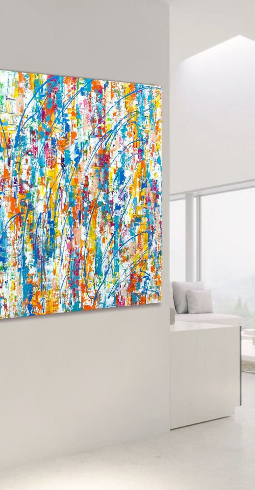 You Make Me Feel Good - XL LARGE,  ABSTRACT ART, PALETTE KNIFE ART – EXPRESSIONS OF ENERGY AND LIGHT. READY TO HANG! by Julijana Ravbar