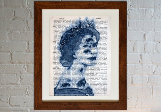 Queen Elizabeth II - The Eyes Of Queen - Collage Art on Large Real English Dictionary Vintage Book Page