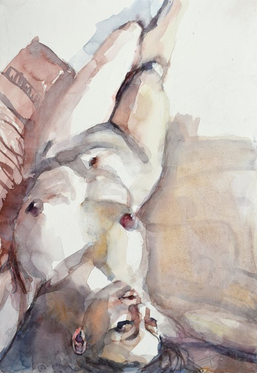 Nude lying pose IV from above by Goran Žigolić Watercolors