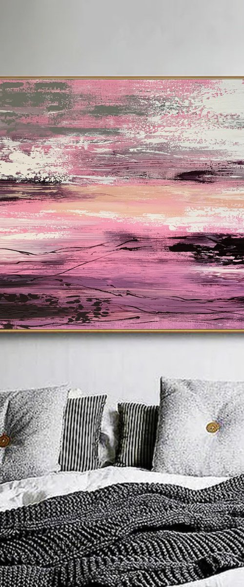 Pink SunSet  Landscape Gray White Abstract Art. by Marina Skromova