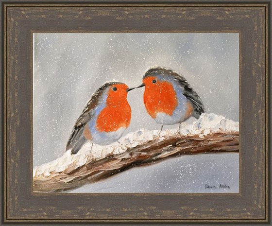 Two Robins - Keeping Warm in Winter