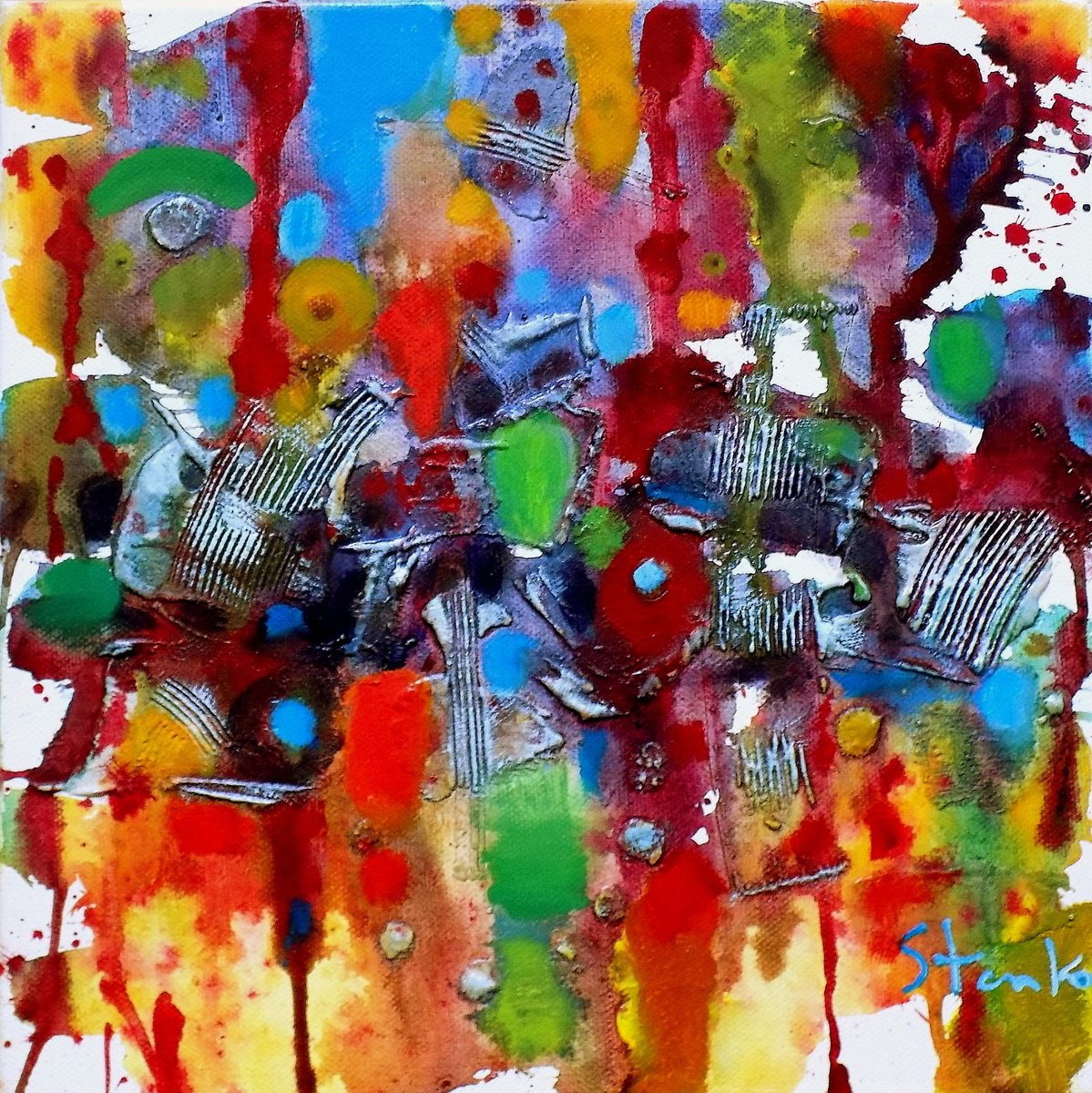 Abstract Acrylic Painting By Stanislav Bojankov, 12 X 12", Just Rainy-Xii, Original Artwork