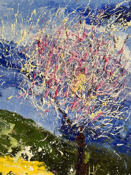 Carpathians. Daffodil Valley. original oil impasto painting