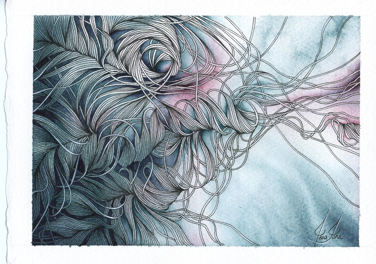 Organic Abstract Watercolour By Ieva Janu, 7 X 5, Thread Of Thought Vi, Original Artwork