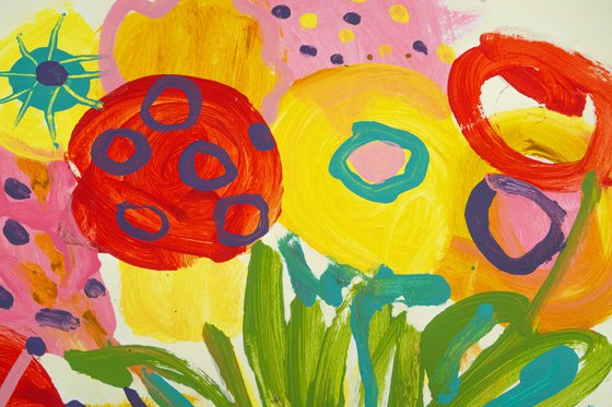 Big Blooms in Spotty Vase Acrylic Painting