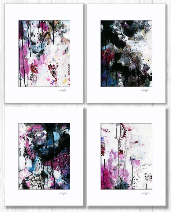 Lost In The Moment Collection 2 - 4 Abstract Paintings in Mats by Kathy Morton Stanion